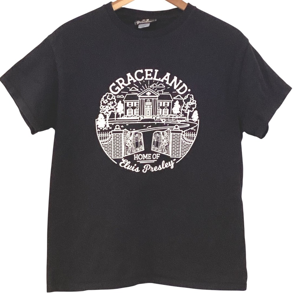 Graceland Home of Elvis Presley Mens Black Graphic T-Shirt - Medium‎